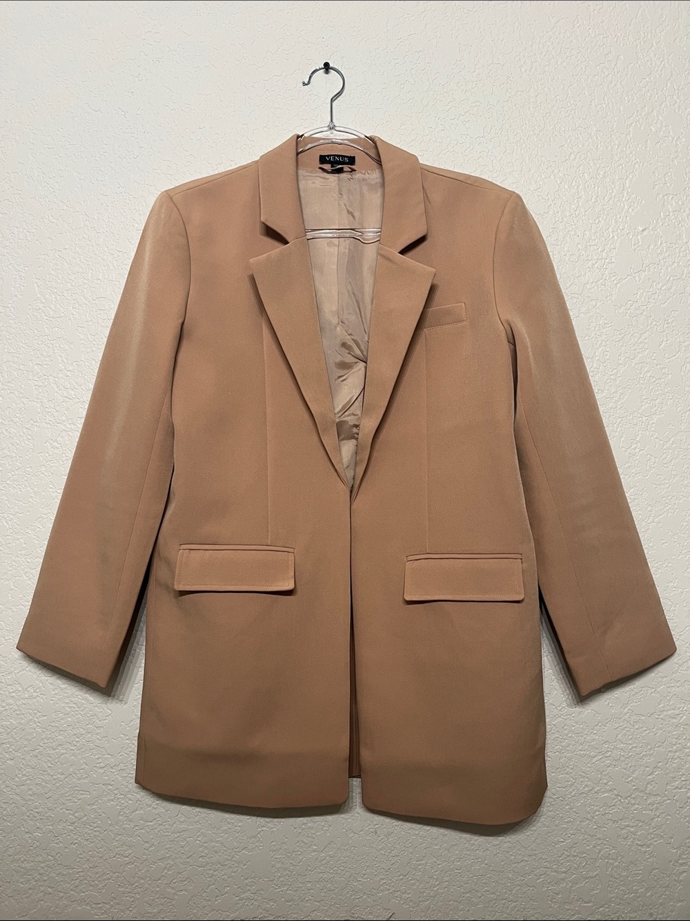 Venus Women’s Size 2 Tan Longline Blazer with Open back detail